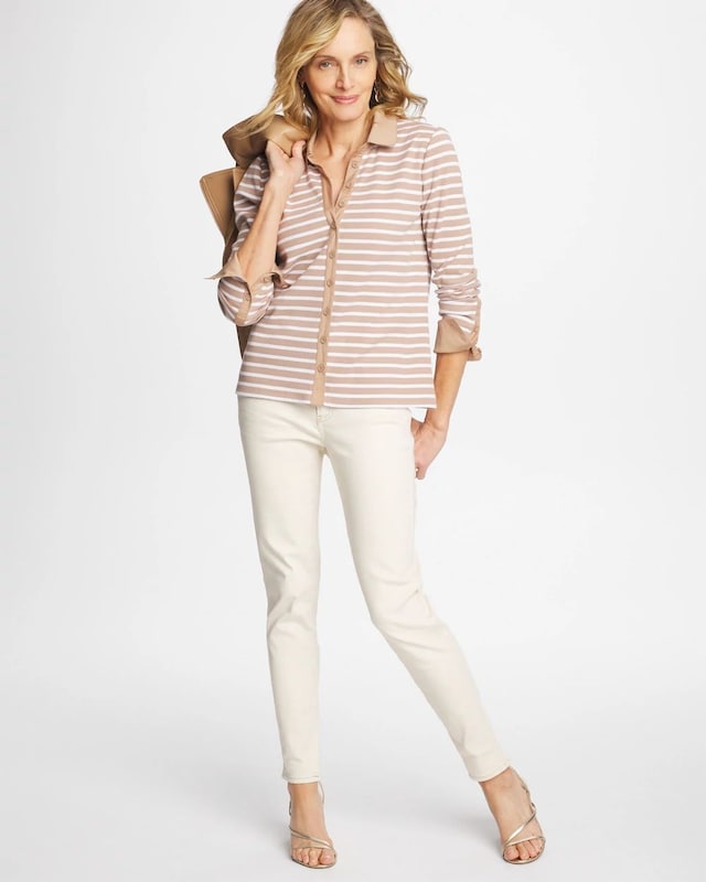Striped Collared Rib Mix Henley - image 2